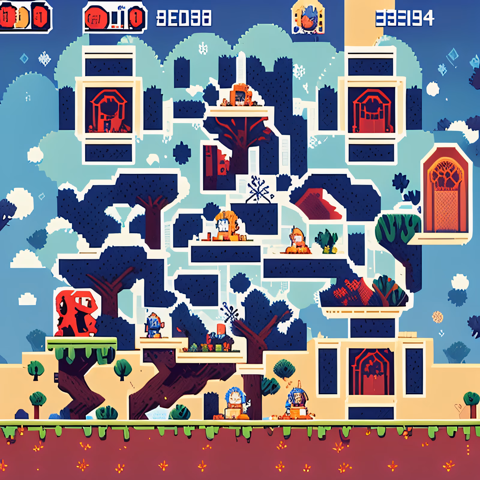 Pixel Art Platformer Game Scene Tree QR Code for Posters — image 1
