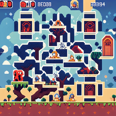 Pixel Art Platformer Game Scene Tree QR Code for Posters — image 1