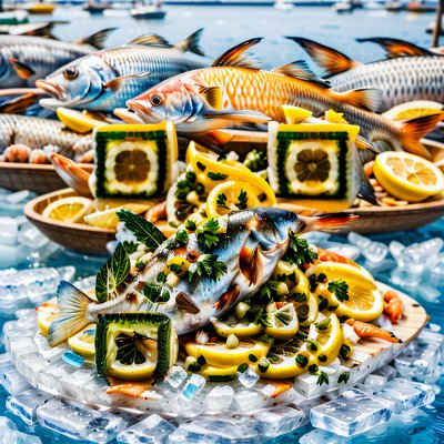 Fresh Fish on Ice Photorealistic QR Code for Restaurant Menus