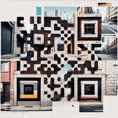 Городская кирпичная улица, фотоколлаж: QR-код для постеров