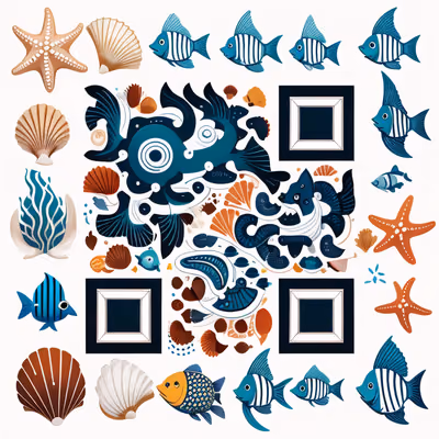 Морские обитатели, векторные иконки: QR-код для упаковки — изображение 1