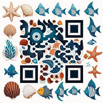Sea Life Icons Vector QR Code for Packaging