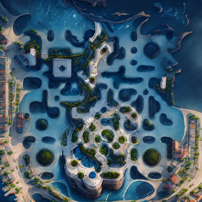 Utopian Island Aerial Concept Art QR Code Art — image 1