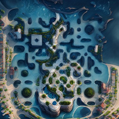 Utopian Island Aerial Concept Art QR Code Art