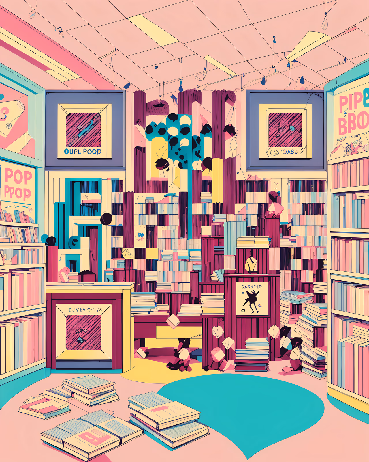 Пастельный интерьер книжного магазина в стиле поп-арт: QR-код для постеров — изображение 1