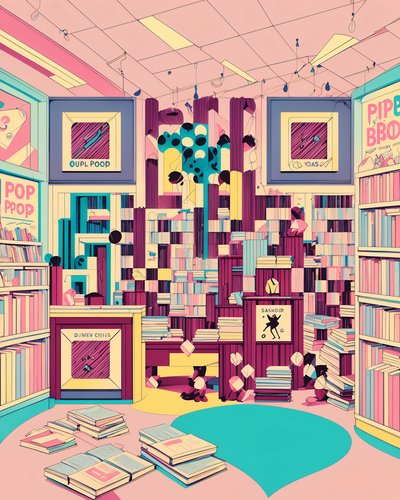 Pastel Bookstore Interior Pop Art QR Code for Posters