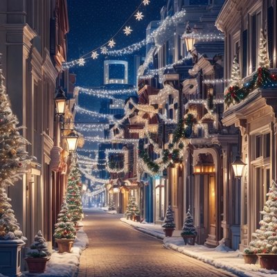 Christmas Street Night Digital Painting QR Code for Greeting Cards