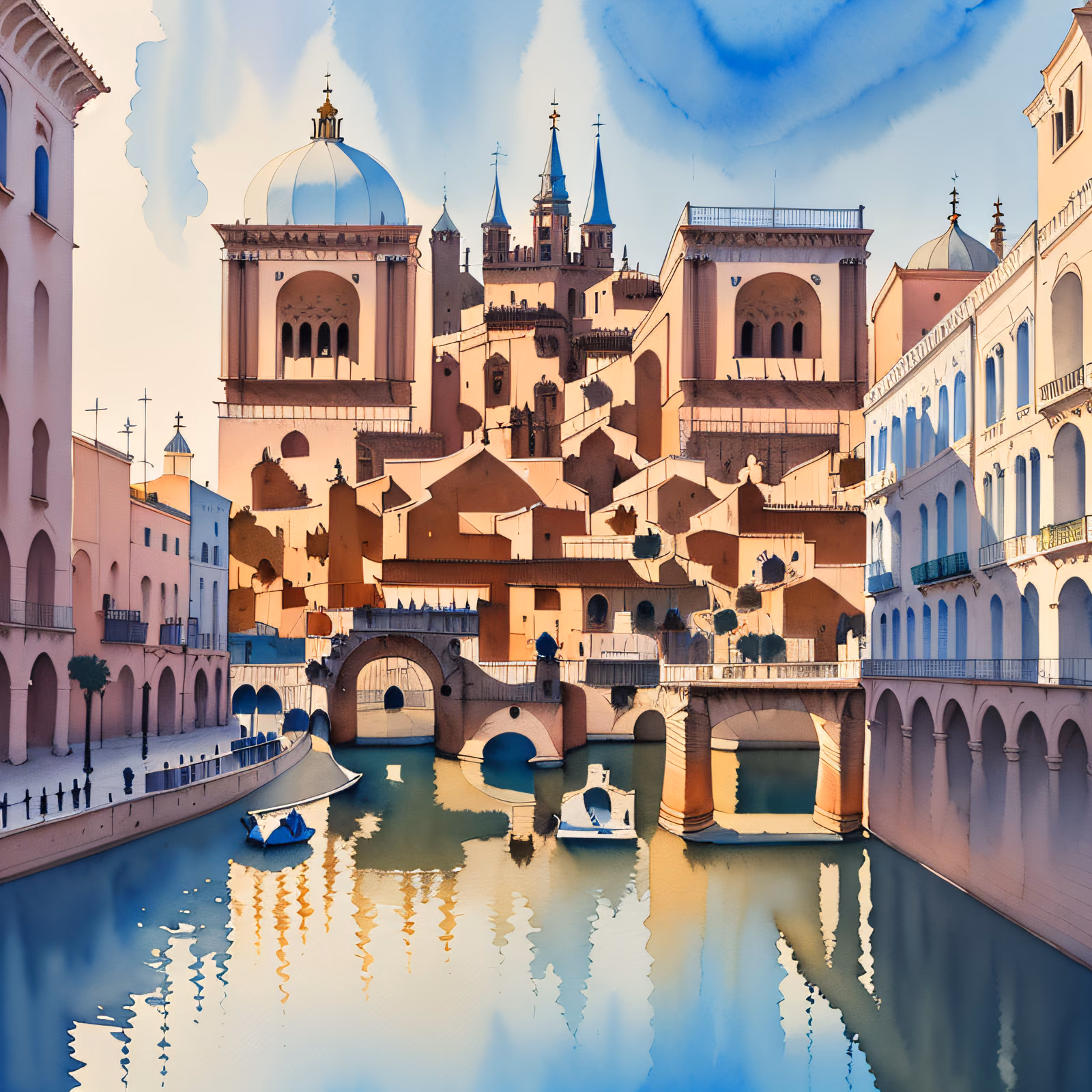 Seville Plaza Canal Watercolor QR Code Art — image 1