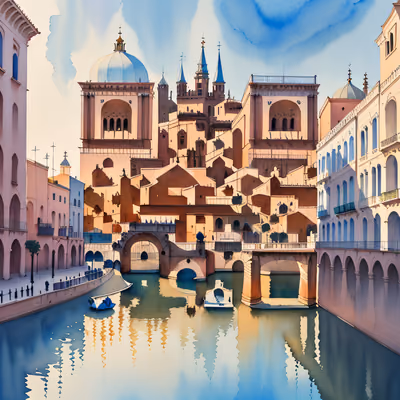 Seville Plaza Canal Watercolor QR Code Art — image 1
