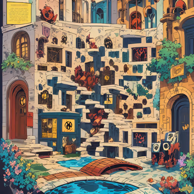Stone Courtyard Comic Panel QR Code Art — image 1