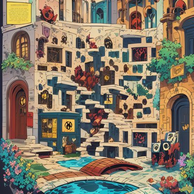 Stone Courtyard Comic Panel QR Code Art