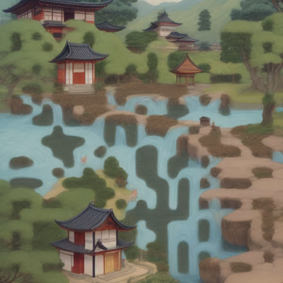 Japanese Pagoda Village Ukiyo-e QR Code Art — image 1