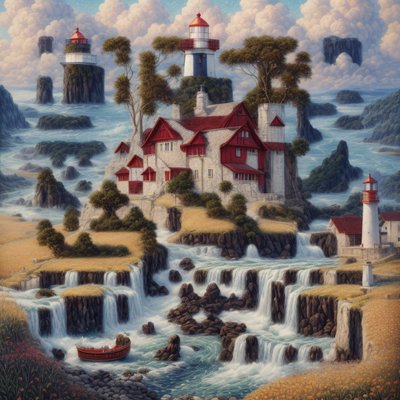 Fantasy Lighthouse Coast Painting QR Code Art