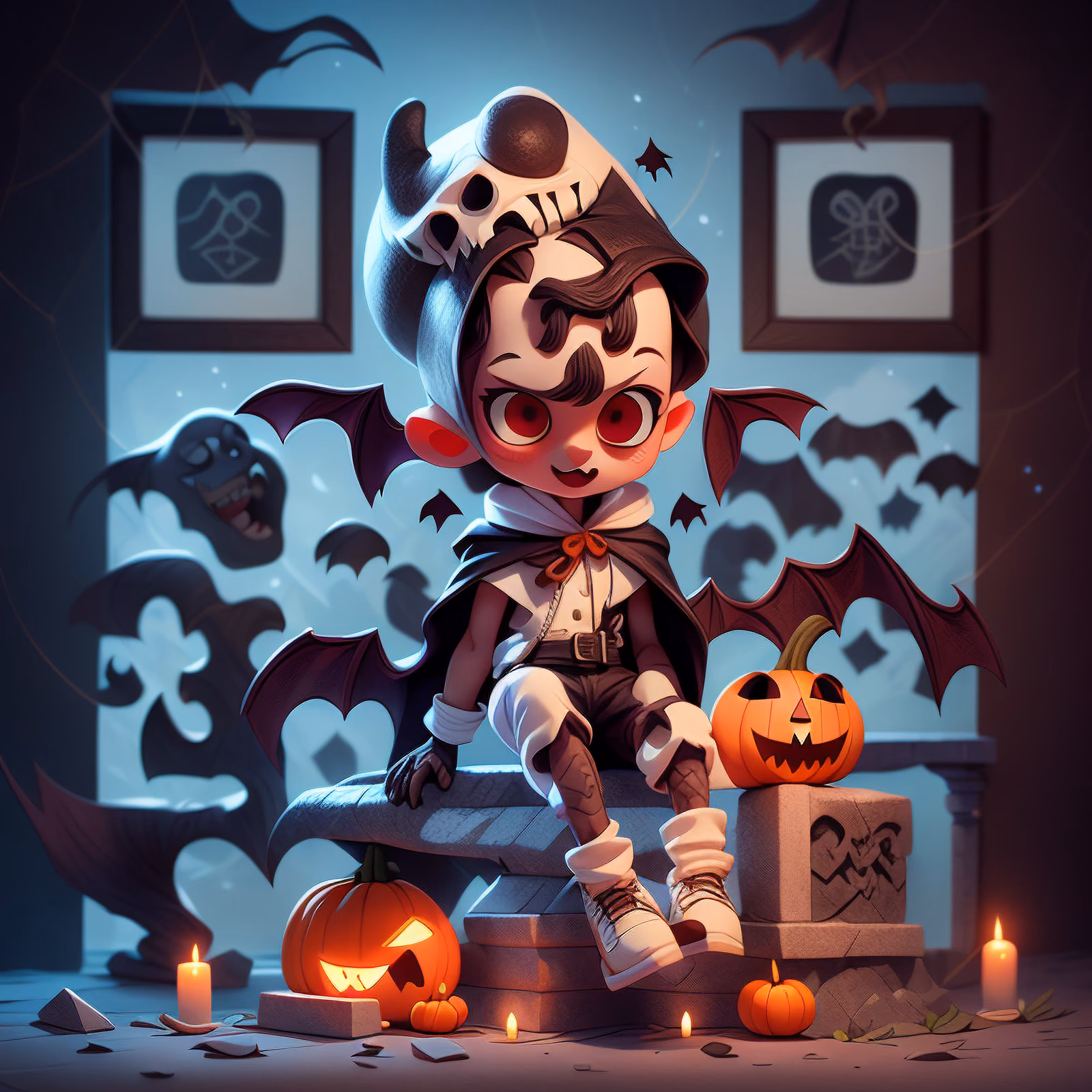 Chibi Vampire Pumpkin 3D Cartoon QR Code for Posters — image 1