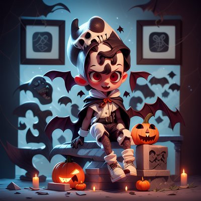Chibi Vampire Pumpkin 3D Cartoon QR Code for Posters