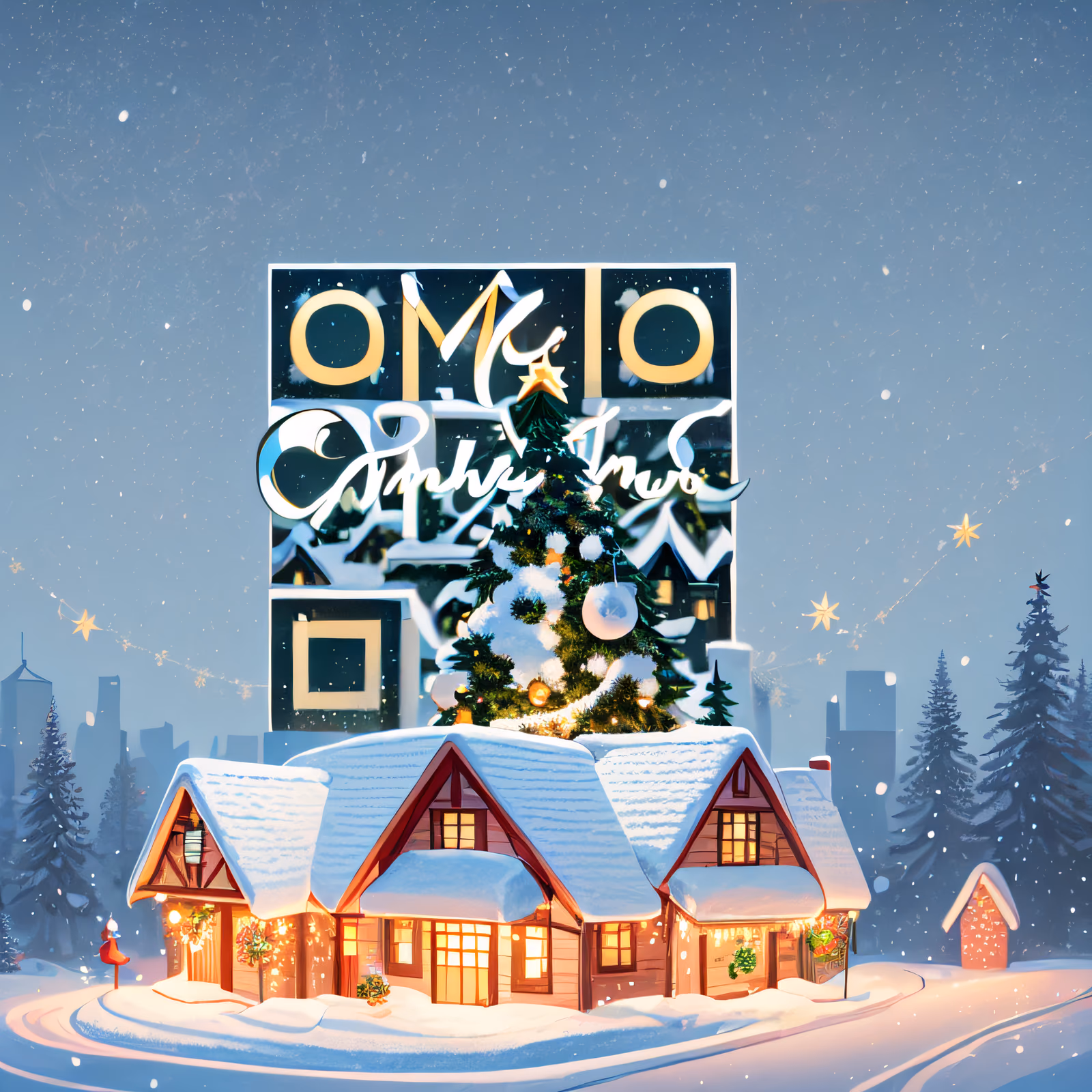 Заснеженный рождественский домик, векторный QR-код для открыток — изображение 1