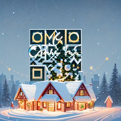 Заснеженный рождественский домик, векторный QR-код для открыток
