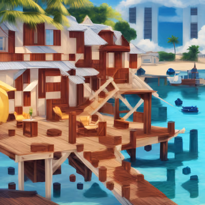 Beach House on Dock Cartoon QR Code for Posters — image 1