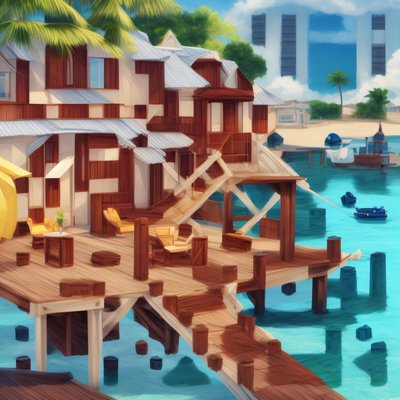 Beach House on Dock Cartoon QR Code for Posters