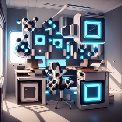 Futuristic Smart Office Retrofuturism QR Code
