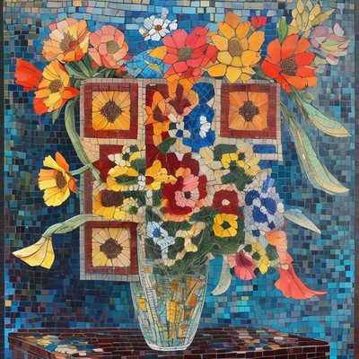 Flower Bouquet Vase Mosaic QR Code Art
