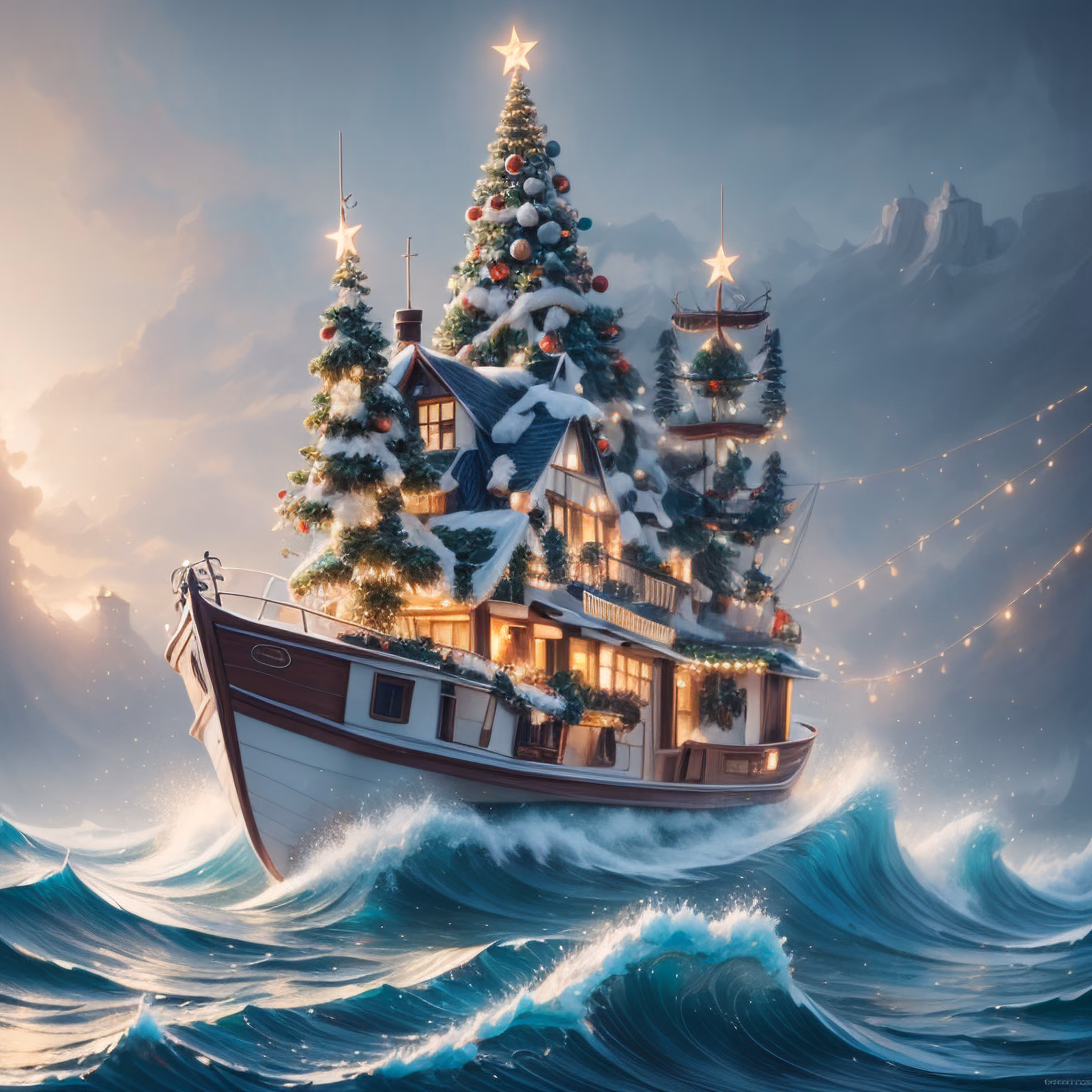 Christmas Tree Boat Fantasy QR Code for Greeting Cards — image 1