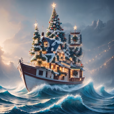 Christmas Tree Boat Fantasy QR Code for Greeting Cards — image 1