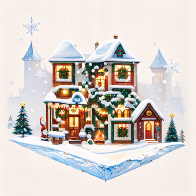 雪中圣诞小屋数字绘画二维码设计，适用于贺卡 — 图片 1