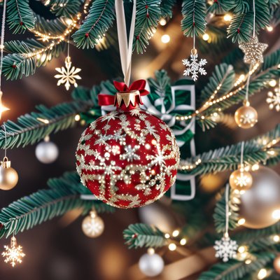 Christmas Tree Ornaments Photorealistic QR Code for Greeting Cards