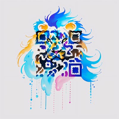 Watercolor Lion Tattoo Style QR Code for Temporary Tattoos