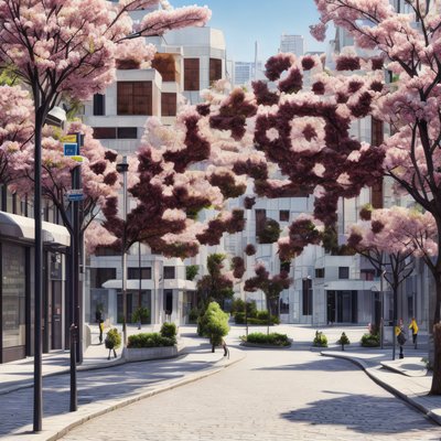 Cherry Blossom City Street Photorealistic QR Code Art