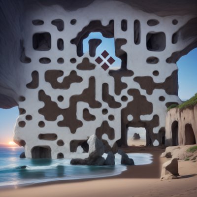 Sea Cave Beach Sunset 3D QR Code Art