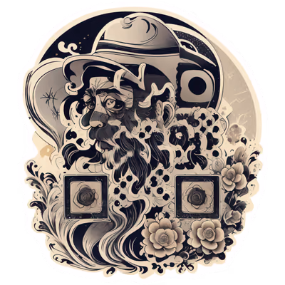 Бородатый мужчина с розами: винтажный QR-код для наклеек — изображение 1