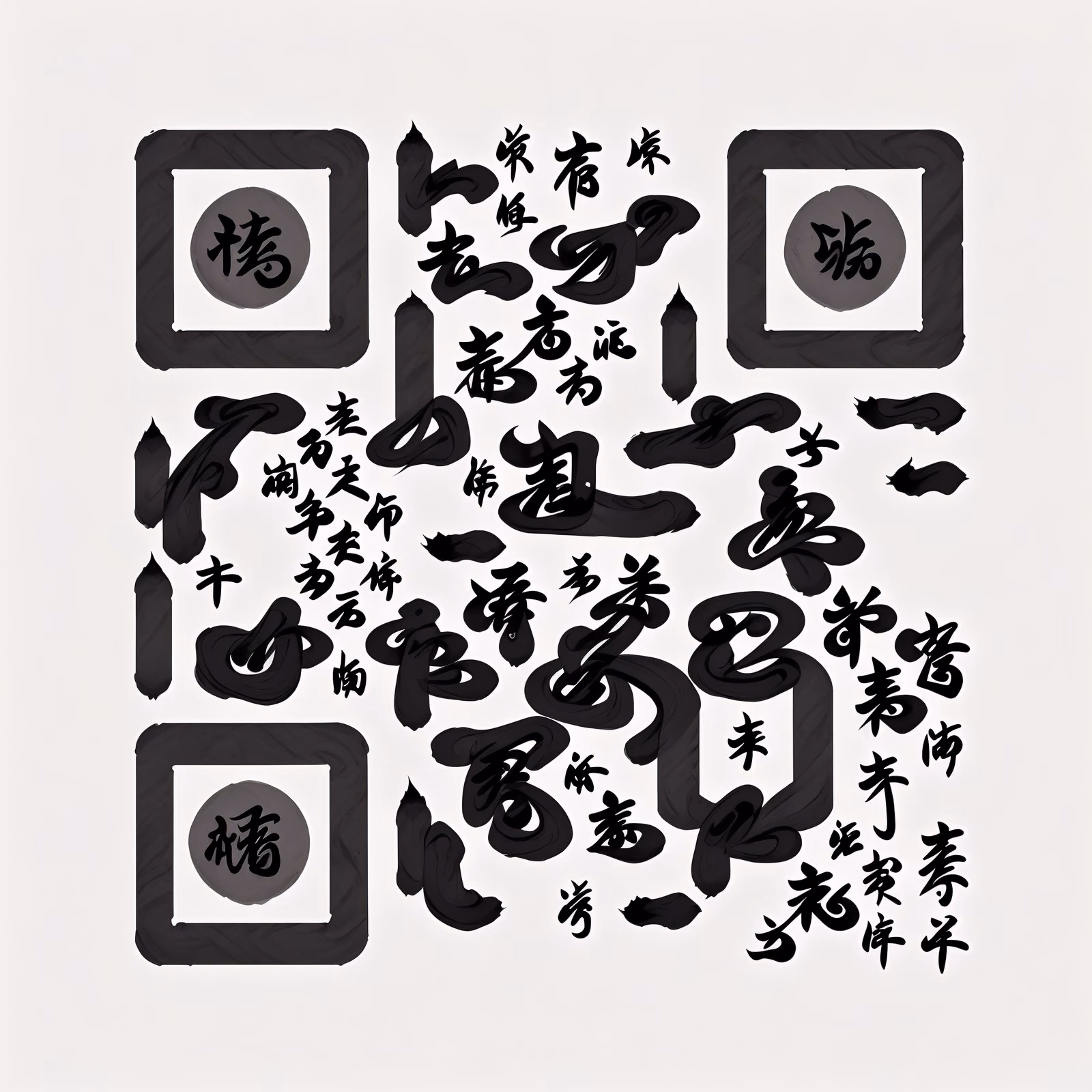 Чёрная тушь, каллиграфия кистью, рисунок тушью, QR-код — изображение 1