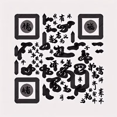 Чёрная тушь, каллиграфия кистью, рисунок тушью, QR-код — изображение 1