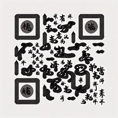 黑色水墨毛笔书法水墨画二维码艺术