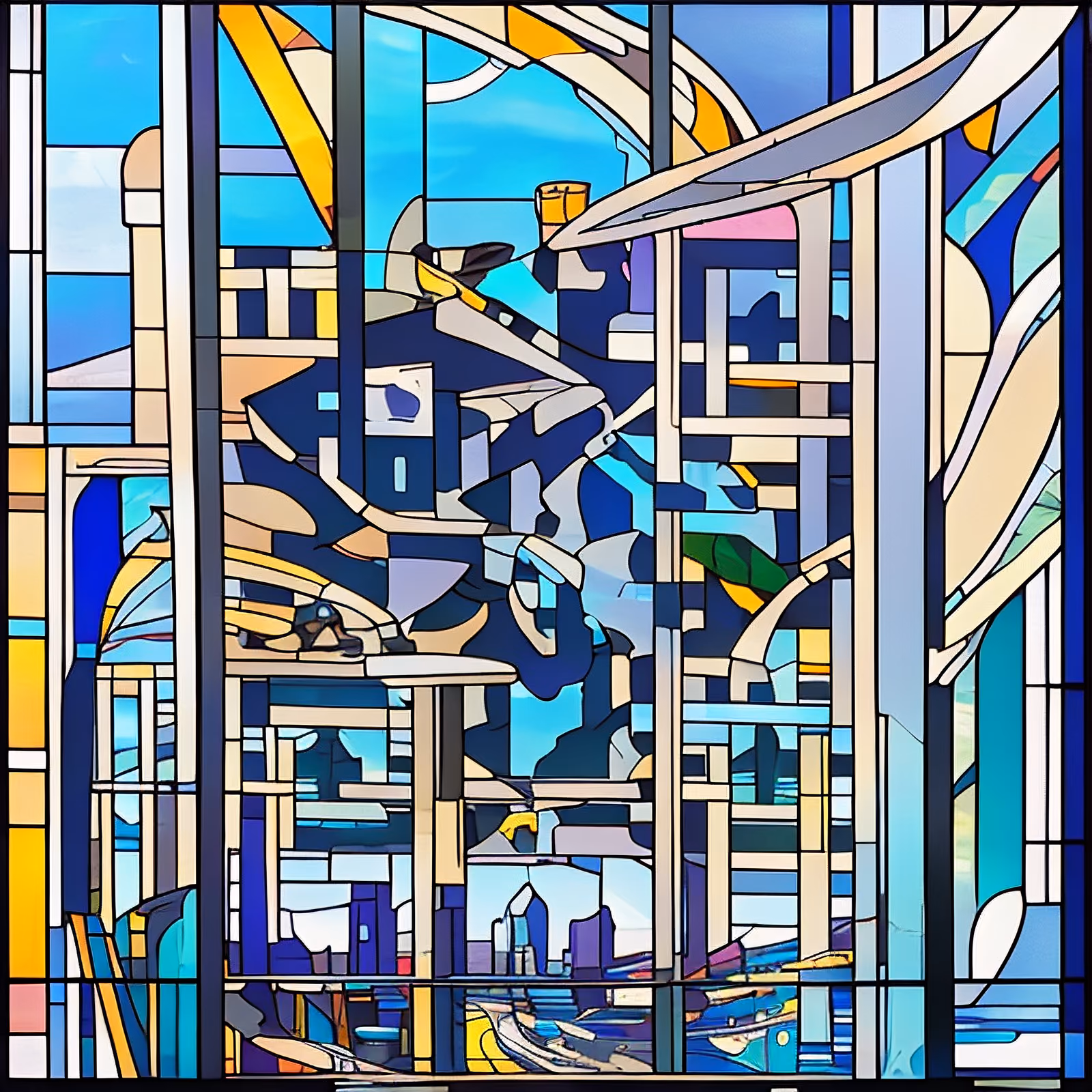 Futuristic Cityscape Stained Glass QR Code Art — image 1