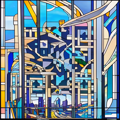 Futuristic Cityscape Stained Glass QR Code Art — image 1