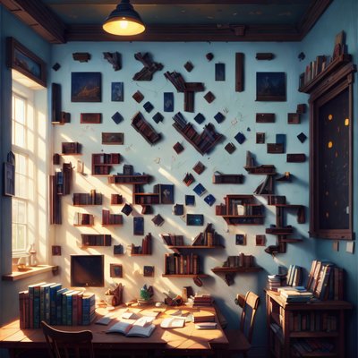 Sunlit Study Room Painting QR Code Art