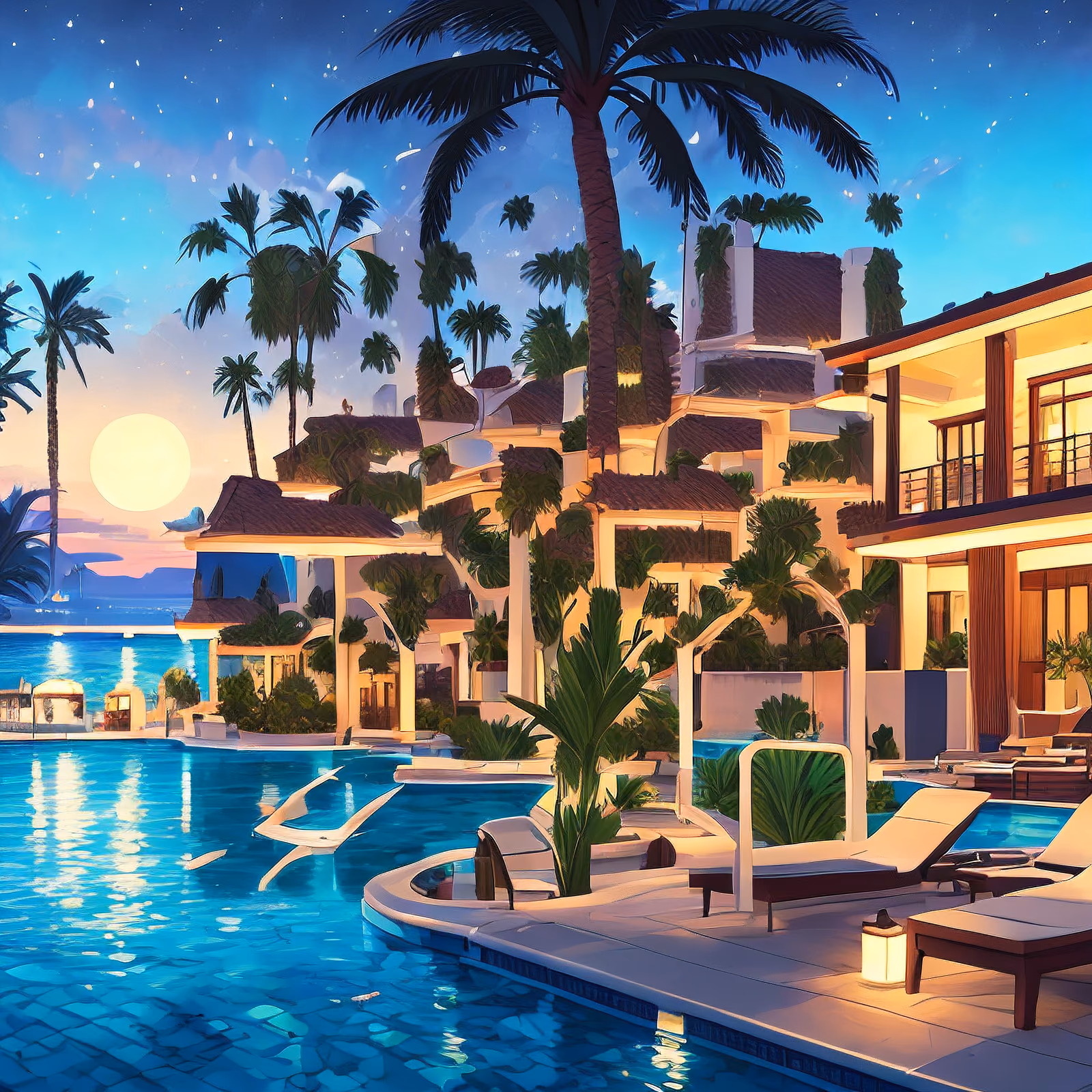 Night Resort Pool Digital Painting QR Code for Posters — image 1