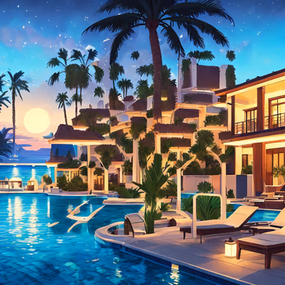 Night Resort Pool Digital Painting QR Code for Posters — image 1