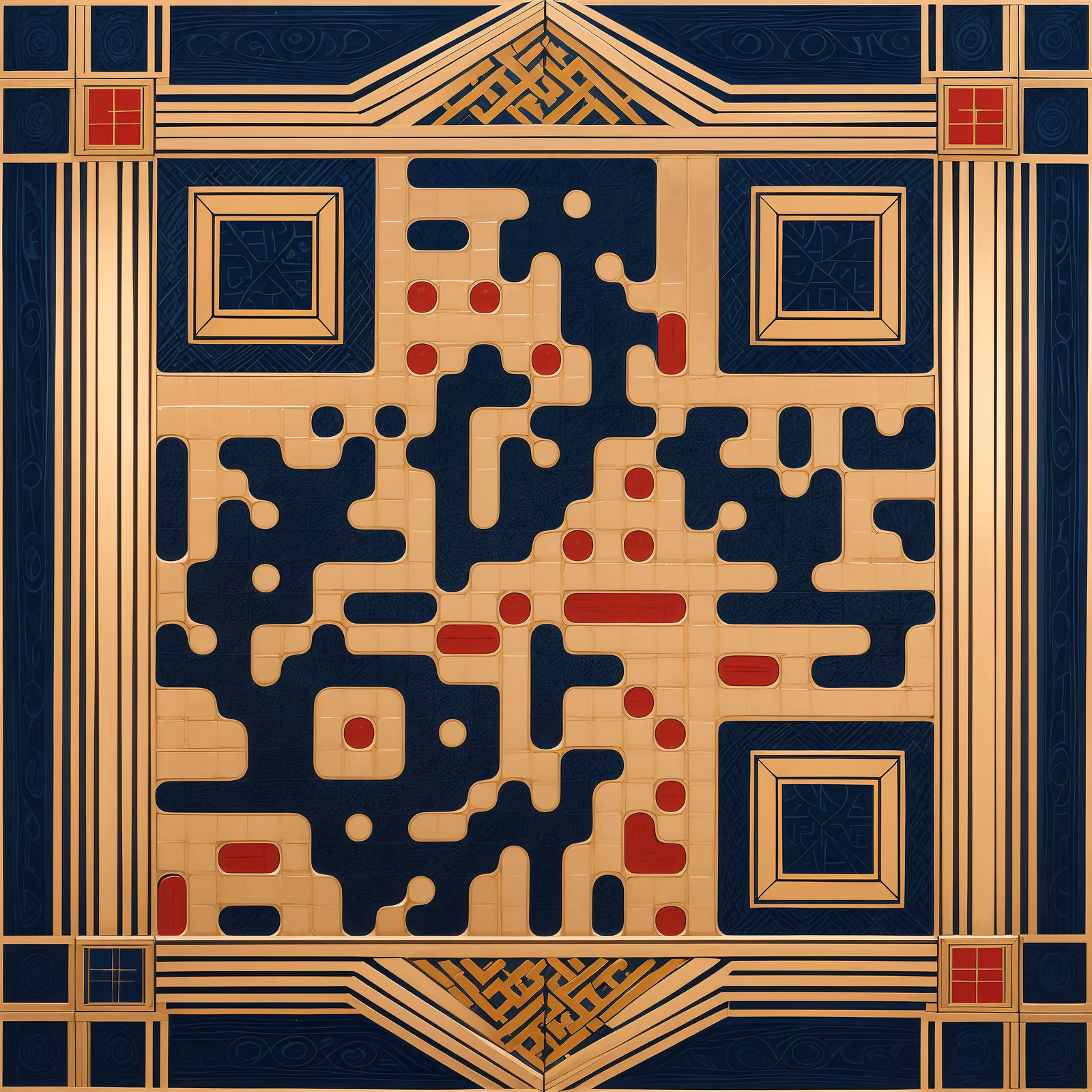 Gold Indigo Tile Pattern QR Code Art — image 1