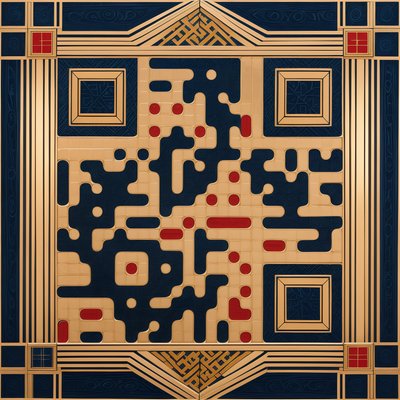 Gold Indigo Tile Pattern QR Code Art