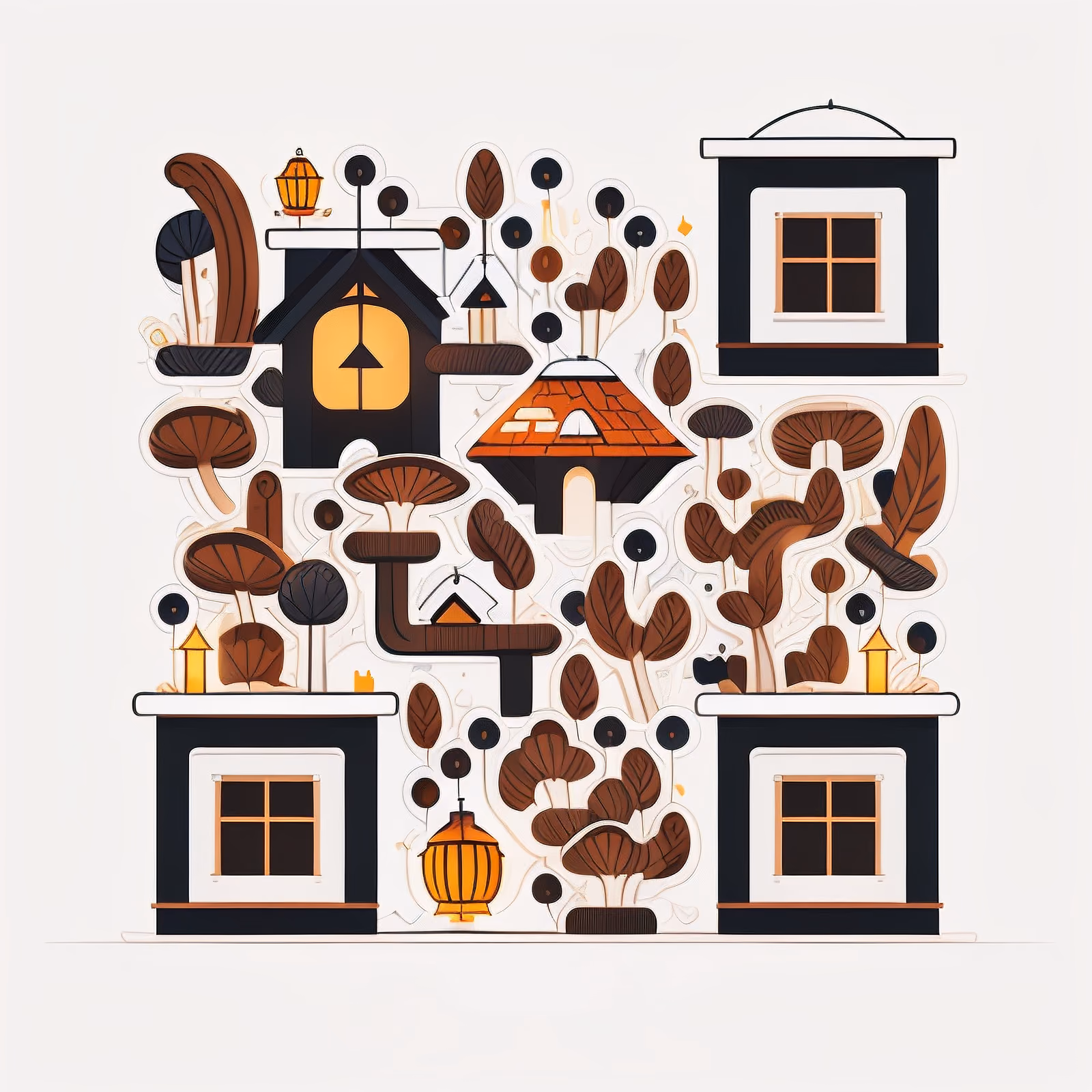 Mushroom Village Vector QR Code for Stickers — image 1