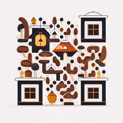 Mushroom Village Vector QR Code for Stickers — image 1