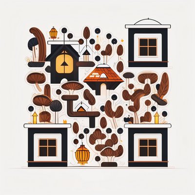 Mushroom Village Vector QR Code for Stickers