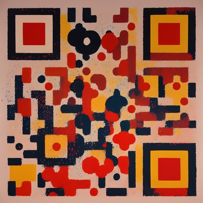 Red Yellow Navy Abstract Painting QR Code Art