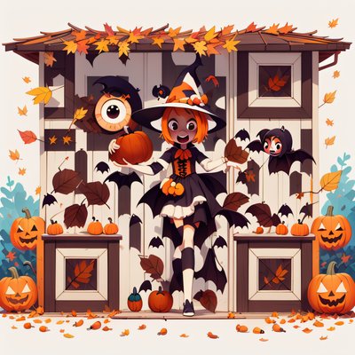 Cartoon Witch Halloween Porch QR Code for Posters