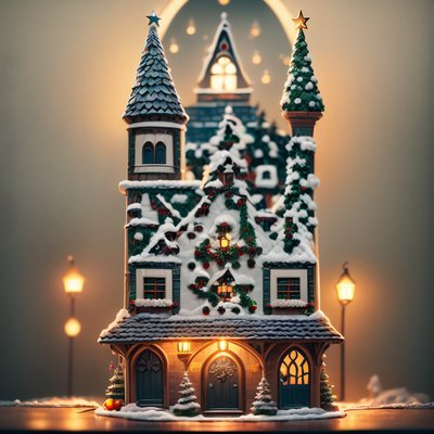 Готический рождественский домик 3D: QR-код для открыток