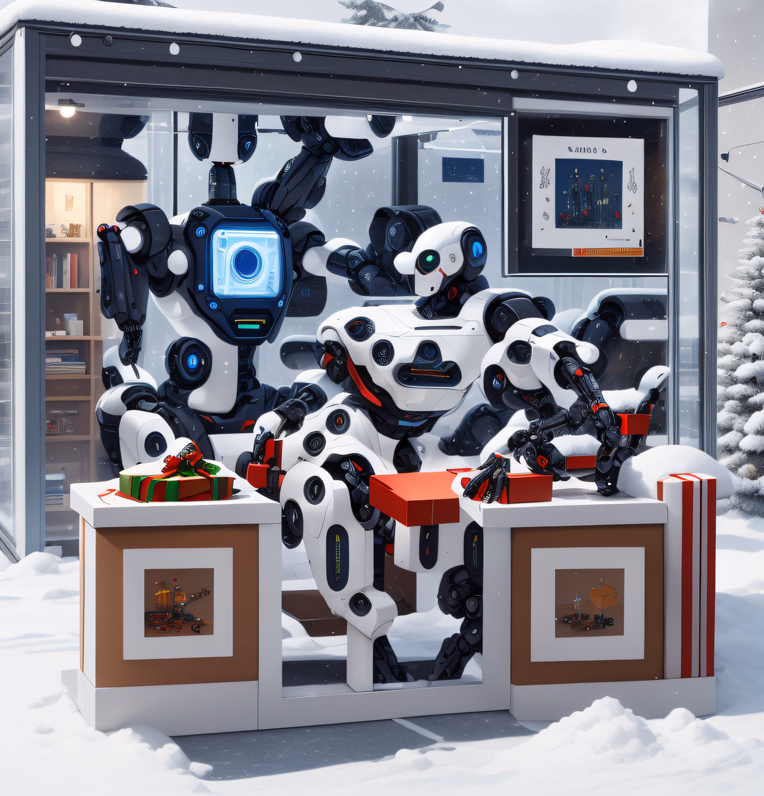 Robots Wrapping Christmas Gifts 3D QR Code for Greeting Cards — image 1